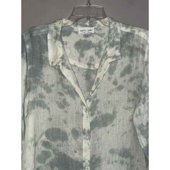 Bella Dahl 100% Linen Top Tie Dye Button Down Shirt Raw Fringe Hem Watercolor L - Picture 7 of 16